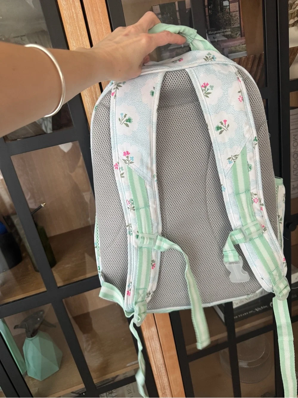 Juliet Pottery Barn Kids backpack floral block print mint pastel flowers large